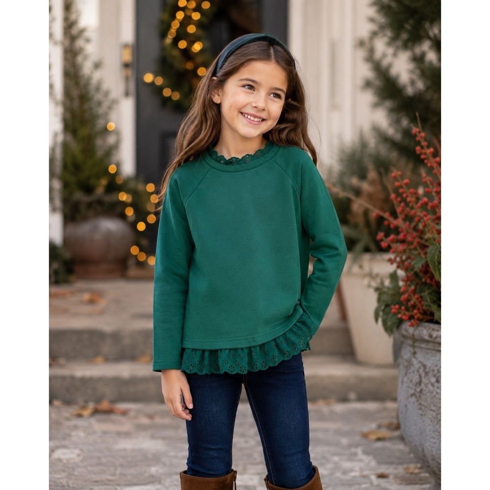 Boden Girls Green Ruffle Hem Sweatshirt Top Size 6-7Y 122cm